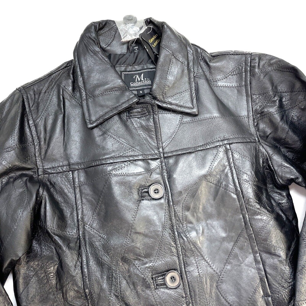 M. Collection Button Up Genuine Leather Lined Jacket Woman's S Black Heavy